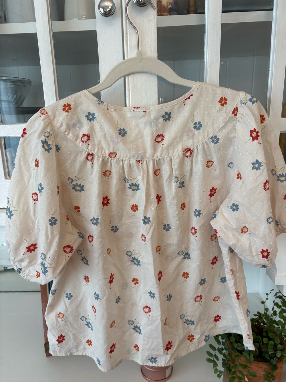 Madewell Cream Floral Button-Front Puff Sleeve Blouse - Picture 2 of 7